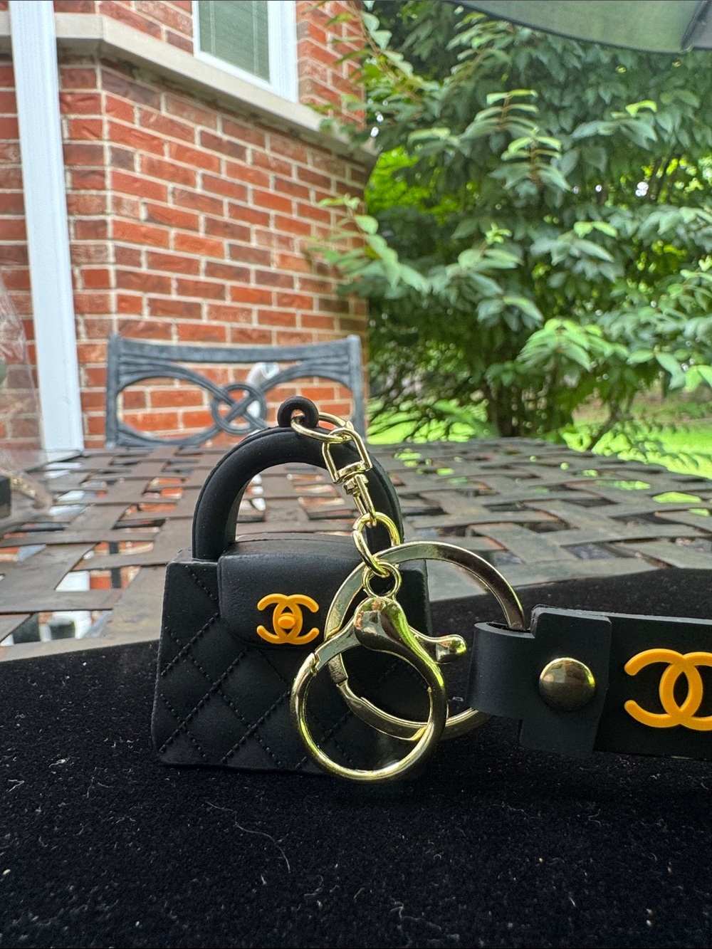 Bag charm black vegan  Leather Key Holder  bag charm with Gold-Tone  Chain